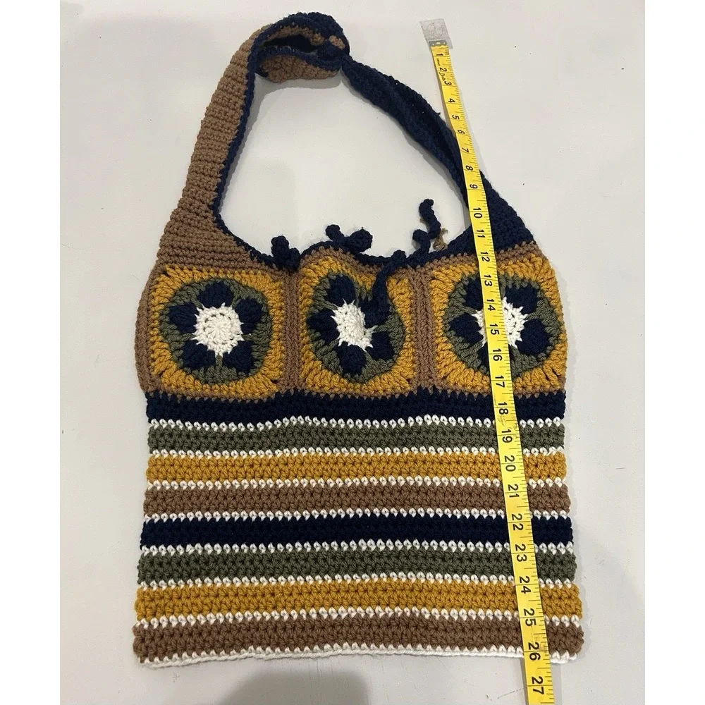 Hand Knit Crochet Large Hobo Bag Boho Hippie Festival Coachella Indie Earthy Y2K